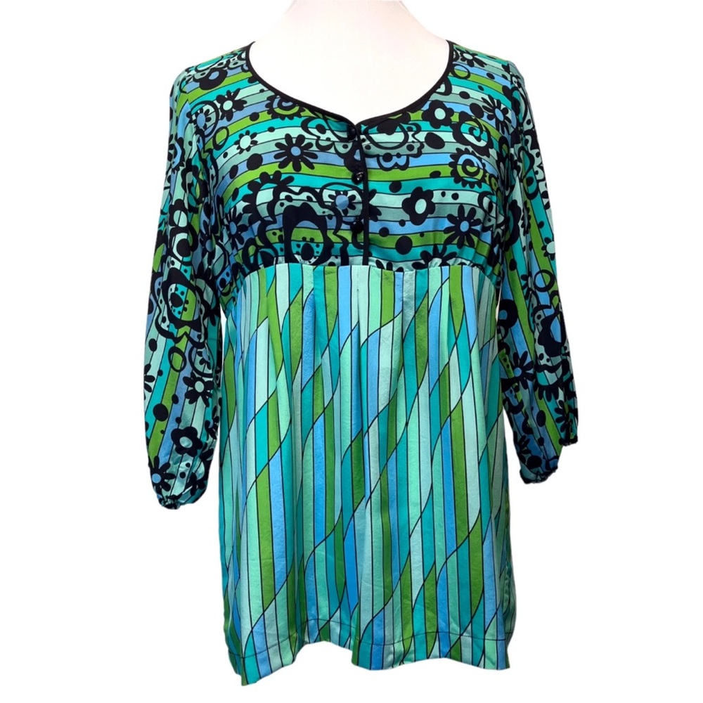 NEW Deadstock Bob Mackie Silk Wearable Art Graphic 3/4 Sleeve Blouse